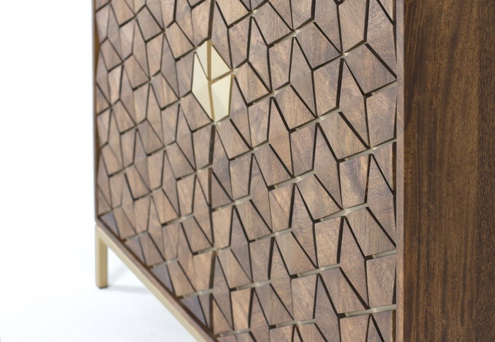 GINER Y COLOMER Vitrine en bois de manguier, 2 portes en verre et 2 portes en bois, Noyer et Doré